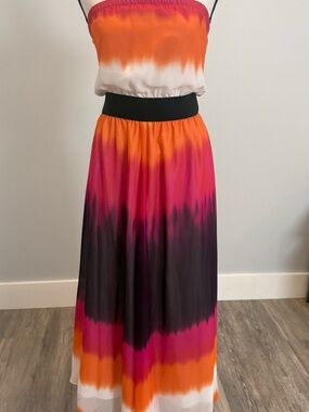 Express Tie Dye Stripe Strapless Maxi Dress